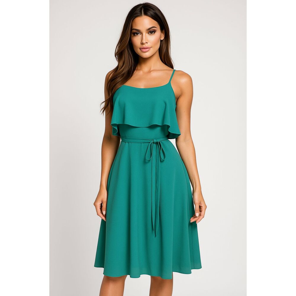 ANN TAYLOR SEA GREEN OVERLAY TOP CAREER CASUAL A LINE DRESS SIZE: 12P NWT $120